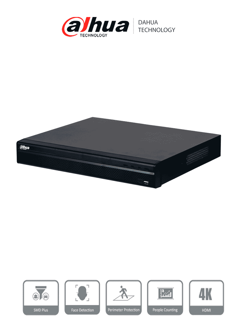 DAHUA DHI-NVR4232-4KS3 NVR De 32 canales IP, 8 MP/4K, 160 Mbps, Smart H.265+, 2 Bahías para HDD de 20 TB cada uno, HDMI & VGA, soporta cámaras WizSense y 2 canales SMD Plus. - DAHUA - NVR's de 32 Canales - DHT0210014