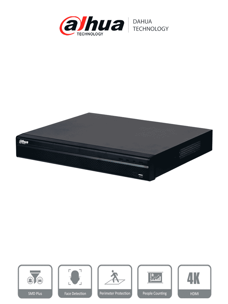 DAHUA DHI-NVR4232-16P-4KS3 NVR de 8 MP / 4k / 32 Canales IP / 16 Puertos PoE / Rendimiento de 160 Mbps/ Smart H.265+/ 2 Bahías de disco duro/ 4&2 E&S de Alarma/ Soporta cámaras WizSense/ 2 canales SMD Plus - DAHUA - NVR's de 32 Canales - DHT0210013