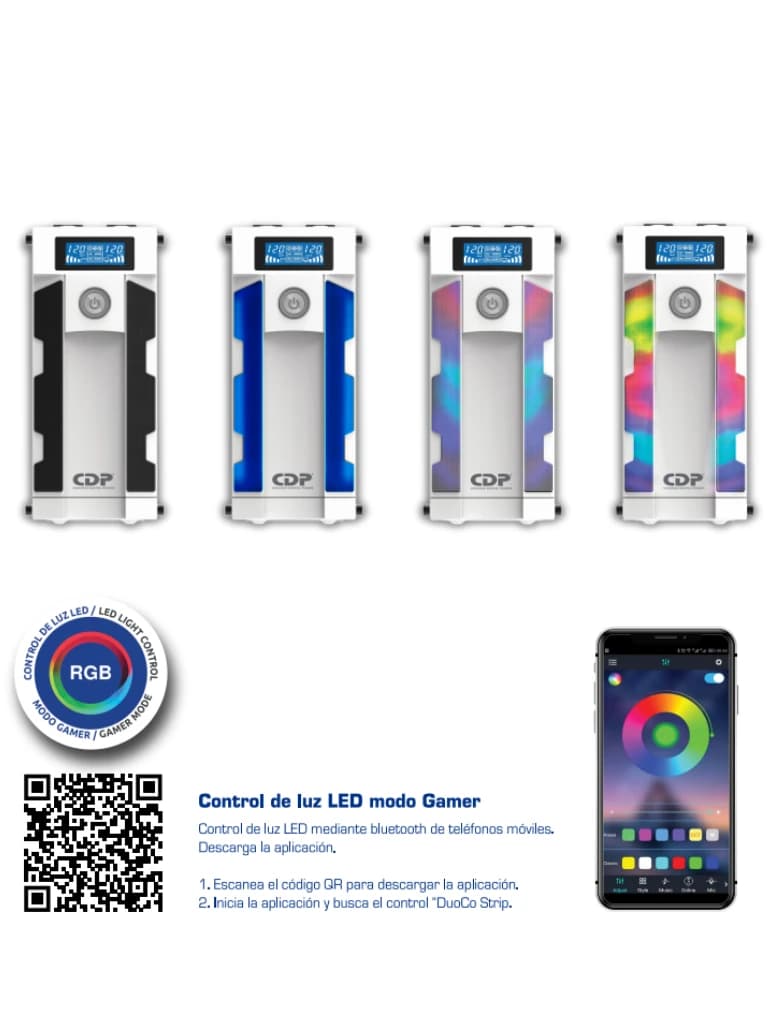 CDP GSMART1516 1500VA/900W UPS Smart, AVR 16 Salidas, Puerto de carga USB (8 USB-A y 2 USB-C), 210 joules, Luz RGB, LCD, 120 Vac - vista 5