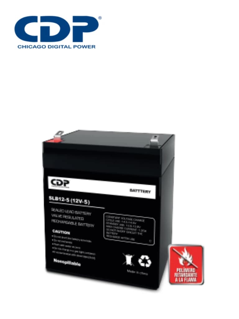 CDP SLB 12-5 - Batería de respaldo de 12V a 5AH / Batería libre de mantenimiento y fácil instalación / Compatible con CCTV y DSC - CHICAGO DIGITAL POWER  - Baterías y Accesorios - CDP2360009