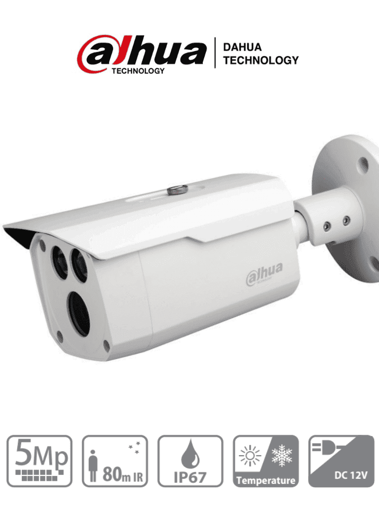 DAHUA HAC-HFW1500D - Camara Bullet de 5 Megapixeles/ Metalica/  Lente de 3.6 mm/ 92 Grados de Apertura/ IR de 80 Mts/ IP67/ Soporta: CVI/CVBS/AHD/TVI/ - DAHUA - Bullet - DHT0290045