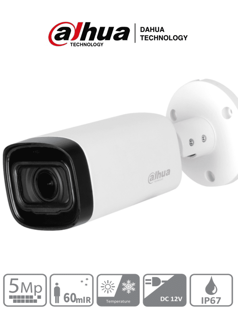 DAHUA HAC-HFW1500R-Z-IRE6 - Camara Bullet de 5 Megapixeles/ Lente Motorizado de 2.7 a 12 mm/ IR de 60 Mts/ Metálica/ IP67/ BLC/HLC/DWDR/ Soporta: CVI/CVBS/AHD/TVI/ - DAHUA - Bullet - DHT0290046