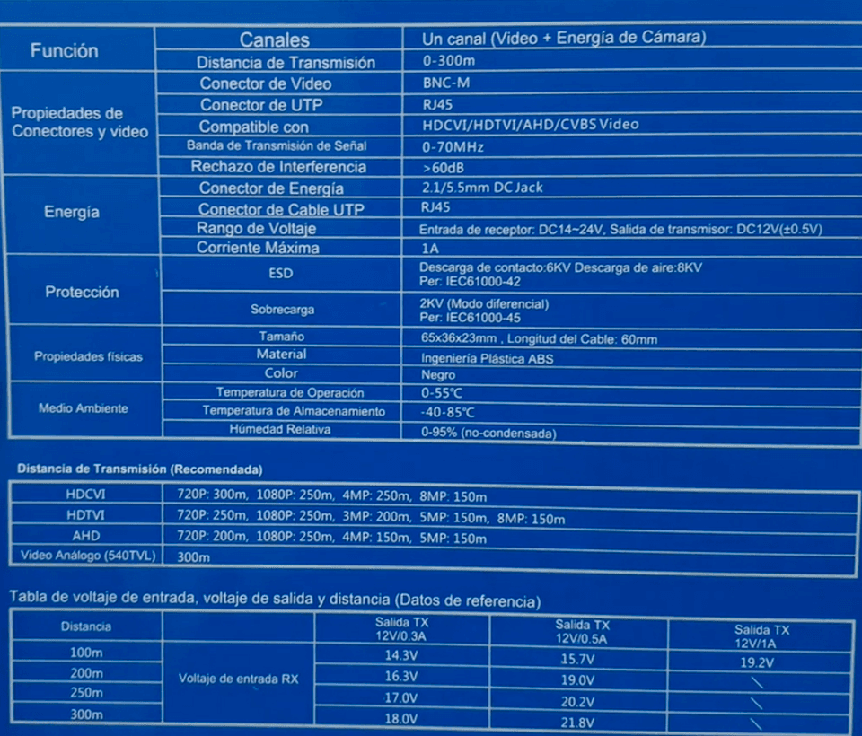 UTEPO UTP101PVHD12 - Par de transceptores 4K para video y energía, con entradas RJ45, 4K hasta 150m con CVI, 4MP y 2MP hasta 250m - vista 3