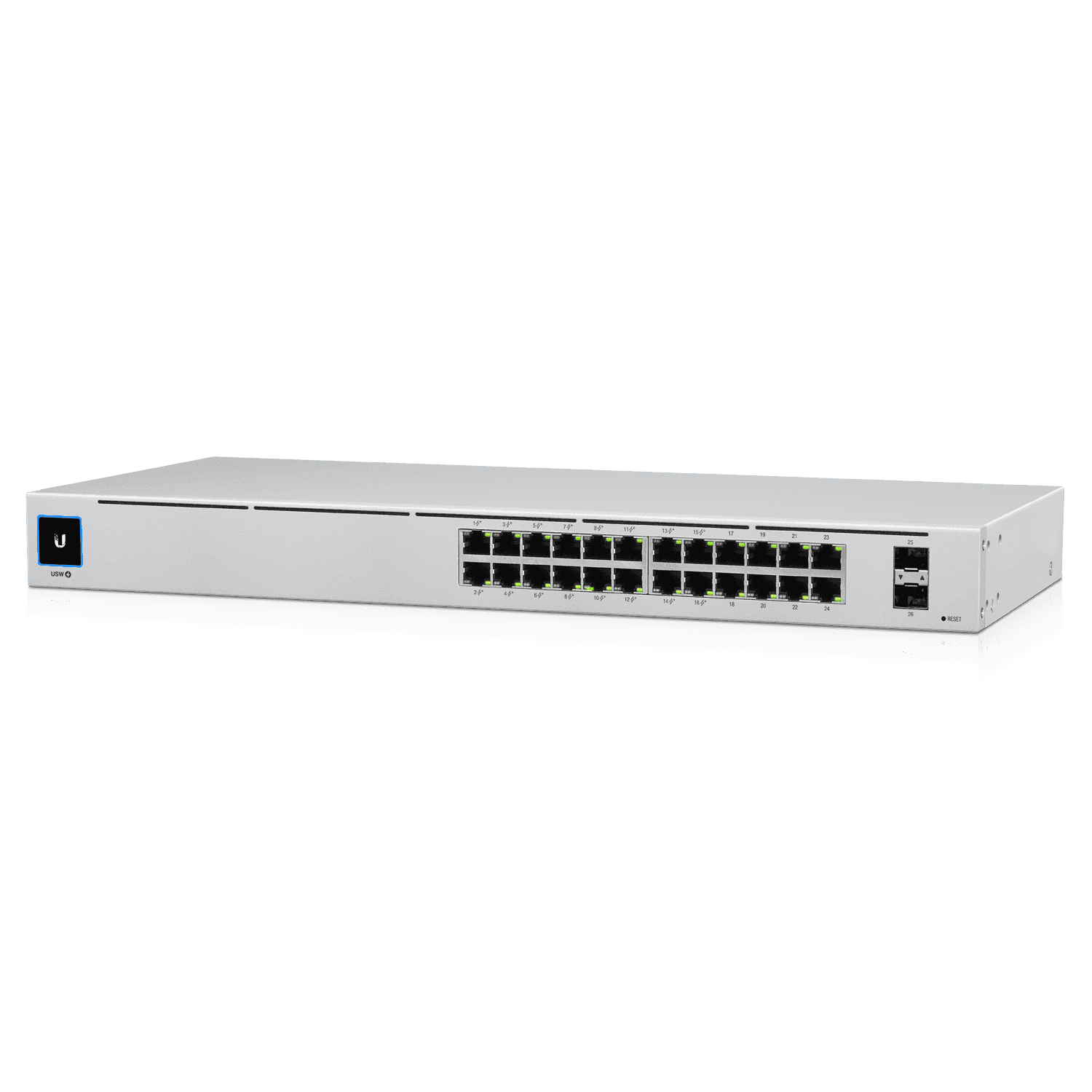 UBIQUITI USW-24-POE UniFi Switch Gen2, Capa 2 de 24 puertos (16 PoE 802.3af/at + 8 Gigabit) + 2 puertos 1G SFP, con 95W de potencia y pantalla informativa. - vista 2