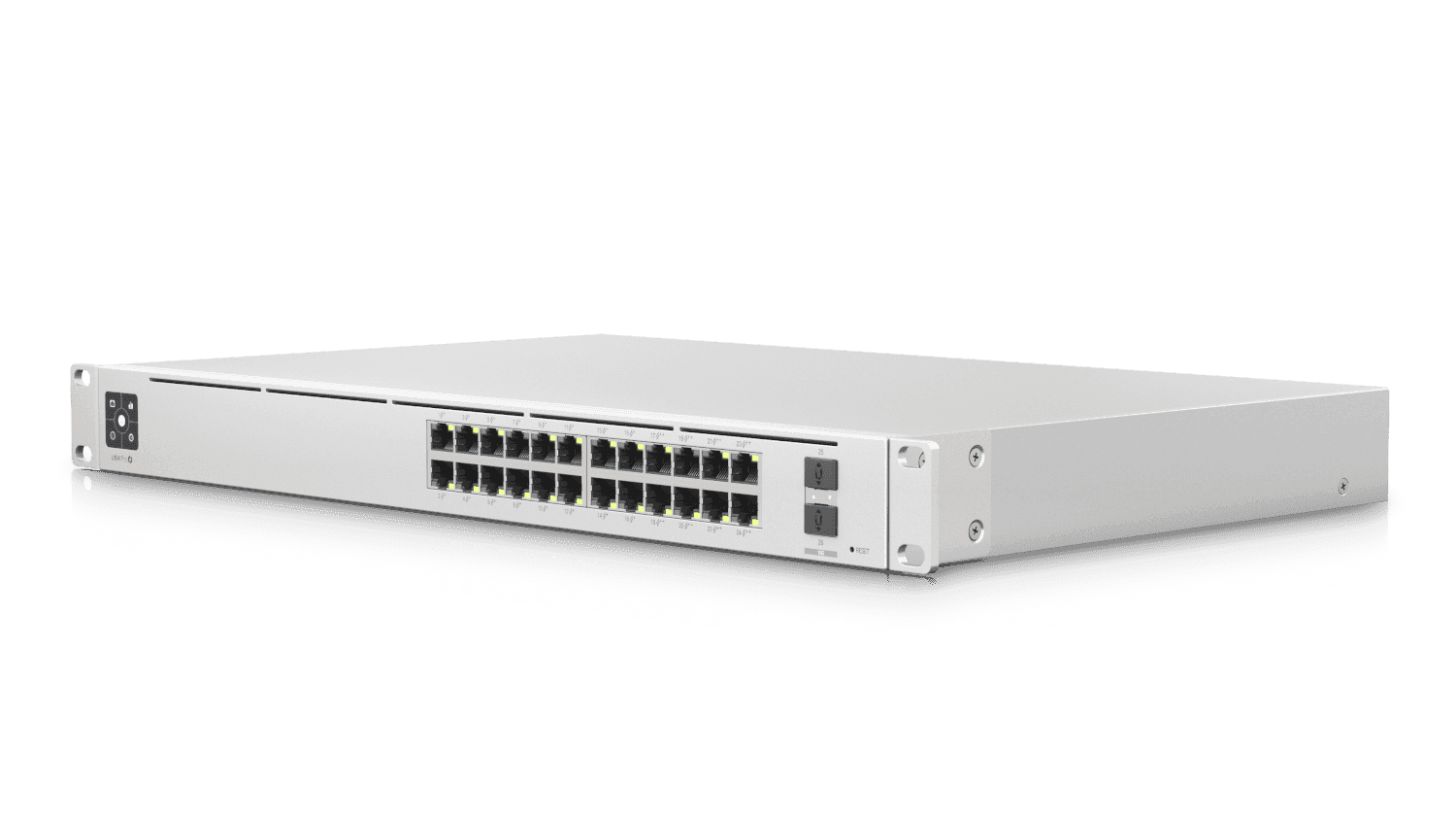 UBIQUITI USW-PRO-24-POE  - UniFi Switch Gigabit PoE PRO con 24 puertos PoE Gigabit Ethernet, 2 puertos SFP+, 400W de potencia PoE, pantalla informativa, compatible con PoE at y PoE bt. - vista 3