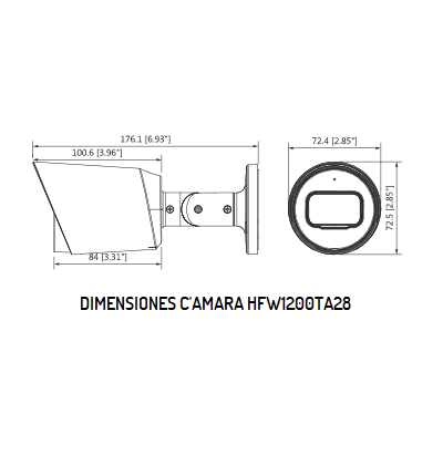 DAHUA HAC-HFW1200T-A - Cámara Bullet HDCVI 1080p micrófono integrado, lente 2.8 mm, ángulo de visión de 103°, IR 30 m, IP67, carcasa metálica, DWDR, BLC, HLC. Ideal para vigilancia con alta definición y resistencia en exteriores. - vista 2