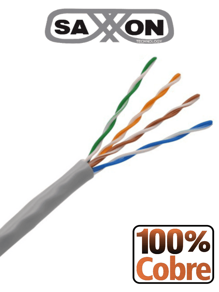 SAXXON OUTPCAT5E100M - Bobina de Cable UTP Cat5e 100% Cobre/ 100 Metros/ Color Gris/ Uso Interior/ 4 Pares/ Soporta Pruebas de Rendimiento/ Ideal para Cableado de Redes y Video/ - SAXXON - Cable - TVD119046