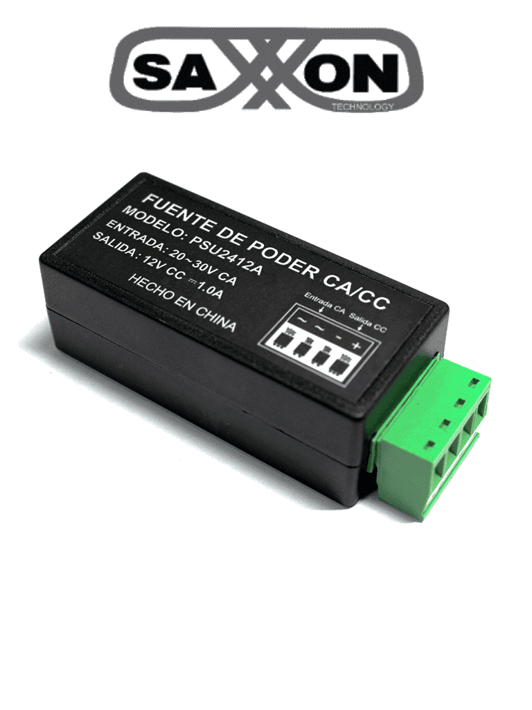 SAXXON PSU2412A1 - Convertidor de energia/ Corriente Alterna a Corriente Directa/ Voltaje de entrada 20V CA a 30V CA/ Voltaje de Salida 12V CD/ / 1 Ampere - SAXXON - Baterías y Accesorios - TVN083033