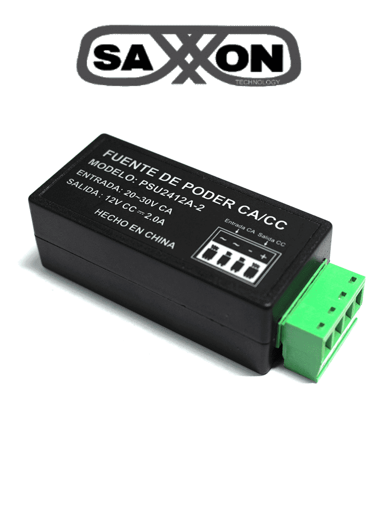SAXXON PSU2412A2 - Fuente de poder / Convertidor de energia/ Corriente Alterna a Corriente Directa/ Voltaje de entrada 20V CA a 30V CA/ Voltaje de Salida 12V CD/ / 2 Ampere / Recomendable para alimentacion de camaras CCTV a larga distancia - SAXXON - Baterías y Accesorios - TVN081012