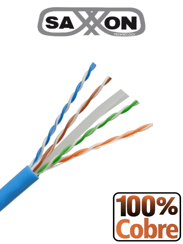SAXXON OUTP6COP100B - Bobina de Cable UTP Cat6 100% Cobre/ 100 Metros/ Color Azul/ Uso Interior/ Soporta Pruebas de Rendimiento/ Cert ISO9001/ UL 444/ RoSH/ ANSI/ TIA/ EI - SAXXON - Cable - TVD119025