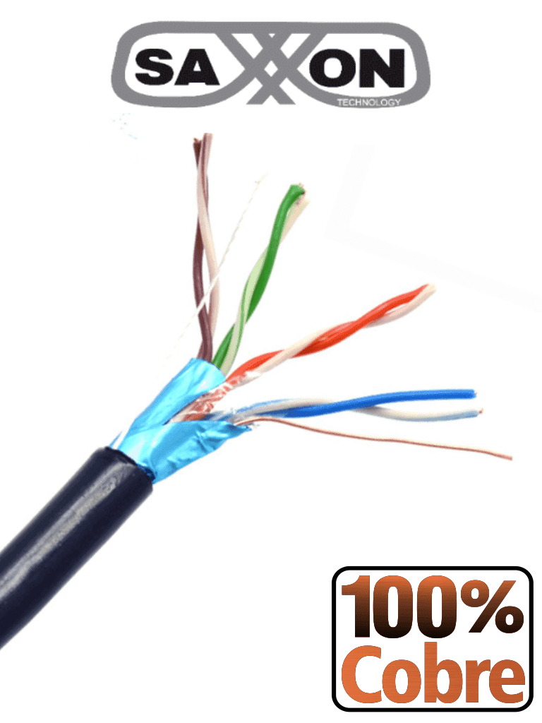 SAXXON OFTPCAT5ECOPE305N - Bobina de Cable FTP Cat5e 100% Cobre/ 305 Metros/ Blindado/ Color Negro/ Uso Exterior/ Ideal para Cableado de Redes de Datos y Video/ Cert ISO9001/ UL / RoSH - SAXXON - Cable - TVD119170