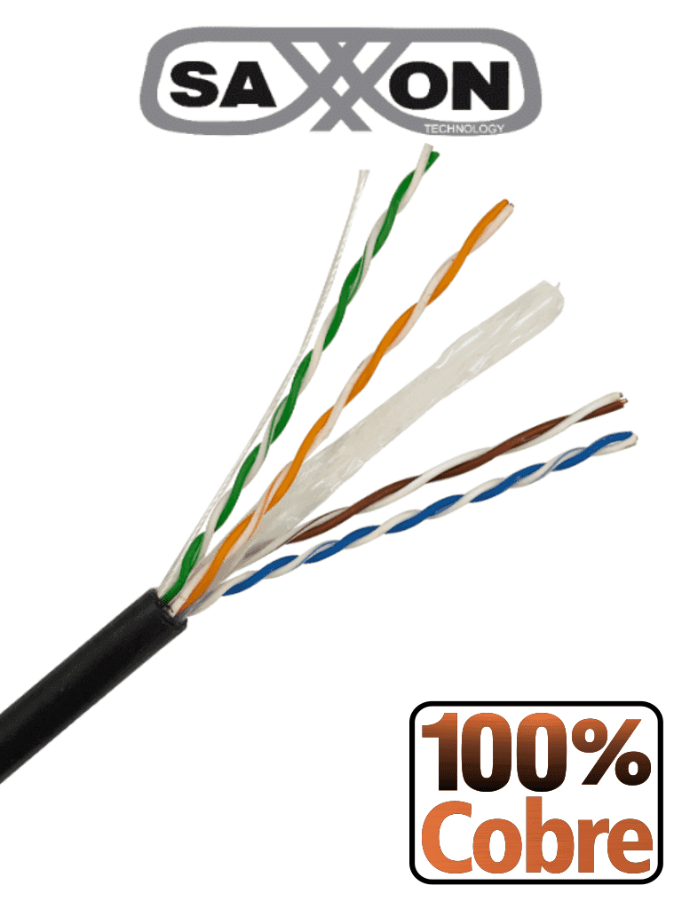 SAXXON OUTP6COP305NE - Bobina de cable UTP Cat6 100% cobre, 305 metros, exterior, con cubierta LDPE, 4 pares, cumple con ISO/IEC 11801 Ed2, EIA/TIA568B y UL. Ideal para redes y video. - SAXXON - Cable - TVD119172