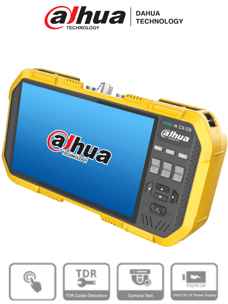 DAHUA PFM907 -Probador de Video IP y HDCVI/ Soporta Compresión de Video H.265 y H.264/ Control PTZ/ Soporta Audio/ Multimetro Integrado/ Probador de Red/ Probador de Señal Wifi/ Soporta Protocolo Onvif/ Salida de 12V 2 Amp para Cámara/ Basado en Linux - DAHUA - Probadores de Video - DAC053016