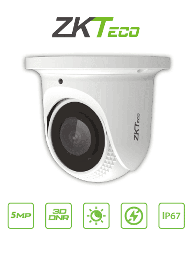 ZKTECO ES855P21CS7MI- Cámara IP Domo 5 Megapíxeles / Compresión H.265 / Lente de 2.8 mm / Alcance IR 30 mts / Micrófono Integrado / Carcasa metálica / PoE /  IP67 / P2P / ONVIF Profile S - ZKTECO - Domo - ZKT0040003
