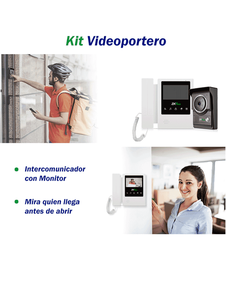 ZKTECO VDP04B4 Kit - Kit de Videoportero Analógico / Monitor de 4.3 Pulgadas / Frente de Calle con cámara de 1 MP / Ángulo de Visión 80° / Conexión hasta 4 monitores - vista 3
