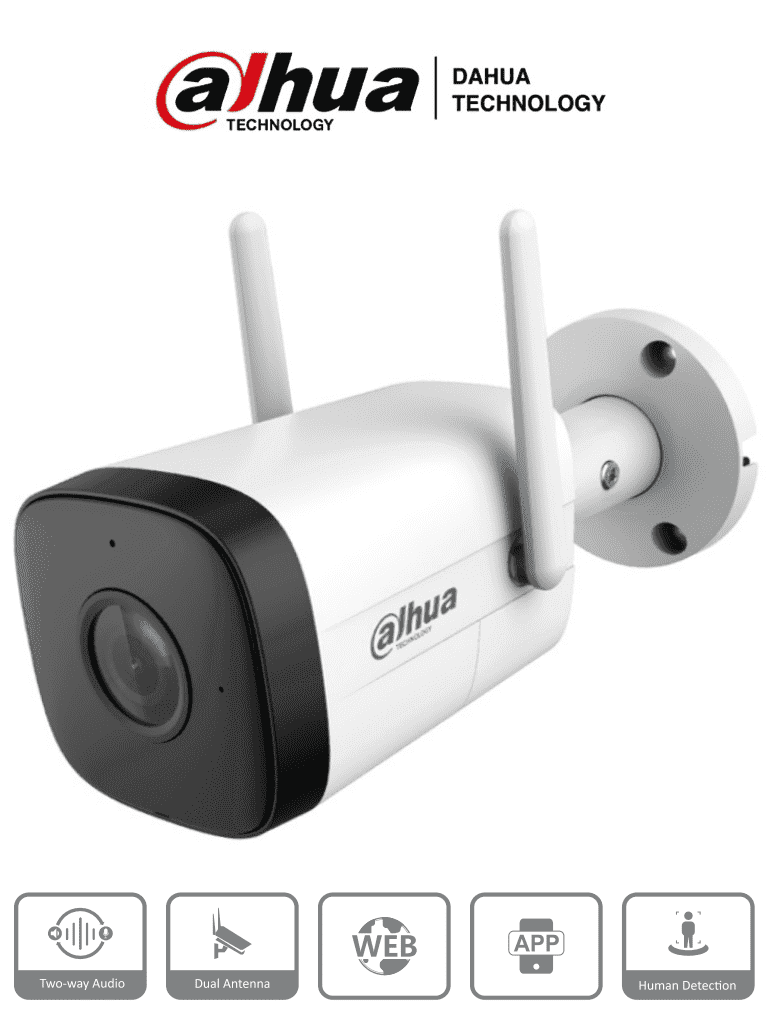 DAHUA IPC-HFW1230DT-STW - Cámara IP Bullet Wifi de 2 Megapixeles/ Lente de 2.8 mm/ 100 Grados de Apertura/ IR de 30 Metros/ H.265/ Microfono y Altavoz Integrados/ Ranura MicroSD/ IP67/ Detección de Movimiento - DAHUA - WiFi - DHT0030068