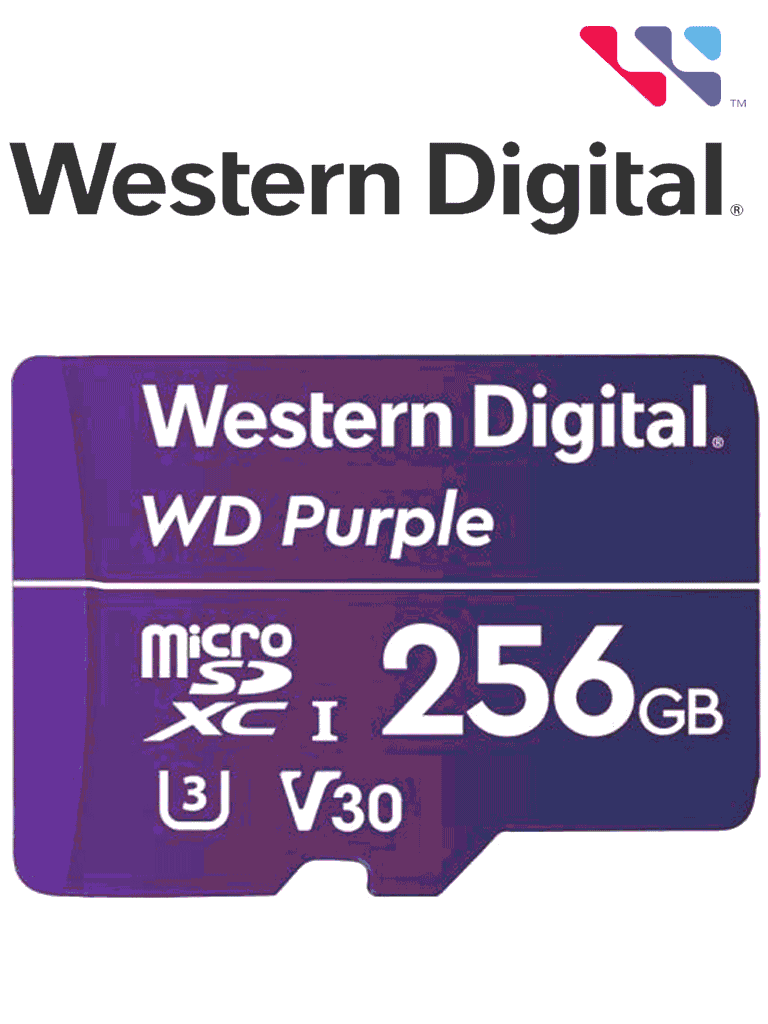 WESTERN DIGITAL WDD256G1P0C MicroSD 256GB / MICRO SDXC PURPLE SC QD101 VIDEOVIGILANCIA 24/7 CLASE 10 U1 LECT 50MB/S ESC 40MB/S - WESTERN DIGITAL - Memorias MicroSD y USB - WDC1510001