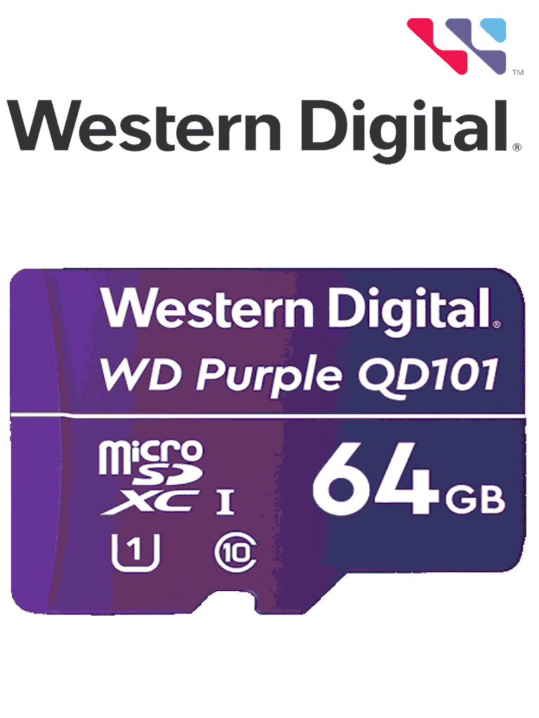 WESTERN WDD064G1P0C- Memoria de 64GB Micro SDXC/ Linea Purple/ Clase 10 U1/ Lectura 50MB/ Escritura 40MB/ Especializada para Videovigilancia - WESTERN DIGITAL - Memorias MicroSD y USB - WDC1510003