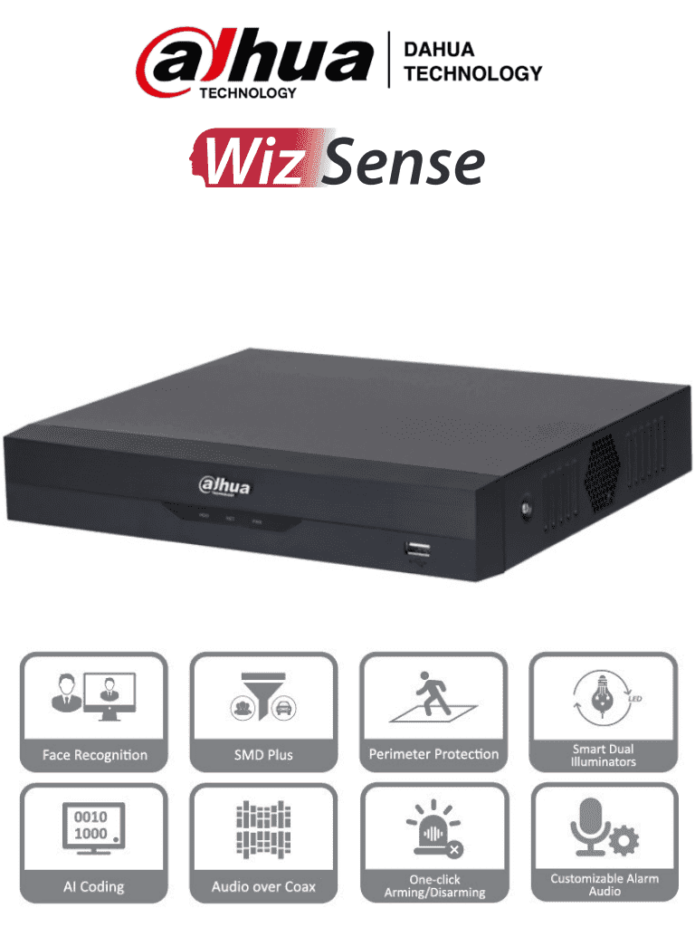 DAHUA XVR5108HS-I3 - DVR de 8 canales 5MP Lite, WizSense con IA, H.265+, 8 Canales Analogos + 4 IP o hasta 12 canales IP, 1 canal de reconocimiento facial, SMD Plus, 1 canal de protección perimetral y 1 bahía HDD - DAHUA - DVR's HD 8 Canales - DHT0360016