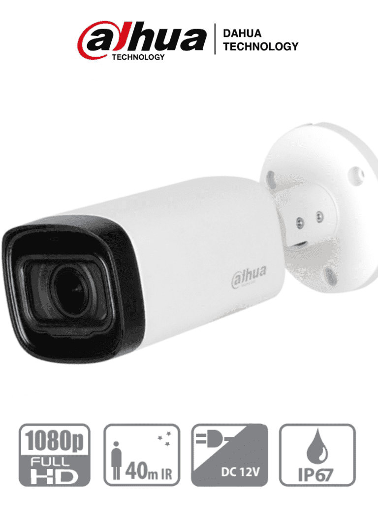 DAHUA HAC-B4A21-VF - Camara Bullet Varifocal de 2 Megapixeles/ Lente de 2.7 a 12mm/ Angulo Ajustable de 102 a 32 Grados/  IR de 40 Mts/ DWDR/ IP67/ Menu OSD/ Soporta: HDCVI/AHD/TVI y CBVS/ - DAHUA - Bullet - DAH3950025