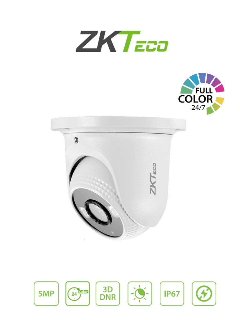 ZKTECO ES855P11CS7CMI- Cámara IP Domo Full Color 5 Megapíxeles /  Compresión H.265 / Lente 2.8 mm / Alcance IR 20mts / Detección Facial / Micrófono Integrado / ONVIF Profile SCarcasa metálica / PoE /  IP67 / P2P - ZKTECO - Domo - ZKT0040002