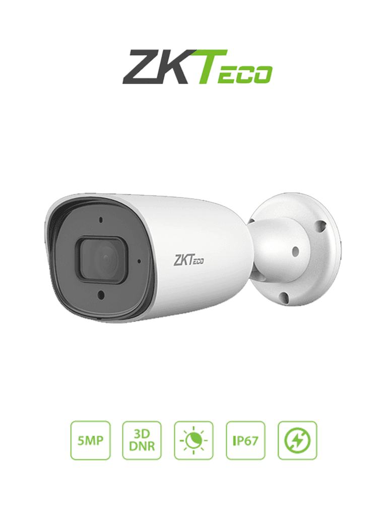 ZKTECO BS855P22CS7MI - Cámara IP Bullet 5 Megapíxeles / Compresión H.265 / Lente 3.6 mm / Alcance IR 30 mts / Detección Facial / Micrófono Integrado / Carcasa metálica / PoE / IP67 / P2P / ONVIF Profile S - ZKTECO - Bullet - ZKT0030008