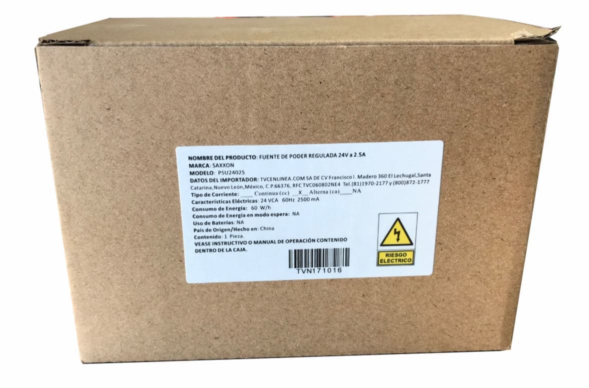 SAXXON PSU24025 - Fuente de Poder de 24 Vca a 2.5 Amperes/ Cable de 2.5 Metros/ Entrada 110 Vca/ Protección contra Sobre Cargas/ - vista 2