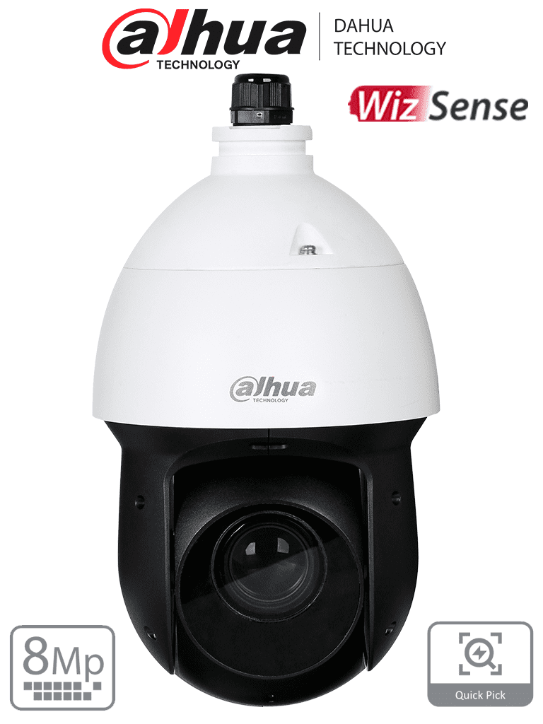 DAHUA SD49825GB-HNR - Cámara IP PTZ de 8 MP / WizSense/ 25x de Zoom óptico/ IR de 100 m/ H.265+/ WDR Real de 120 dB/ Protección perimetral/ Detección de rostros / SMD 4.0/ Ranura para MicroSD/ IP66/ E&S de Alarma y Audio/ - DAHUA - PTZ - DHT0060075