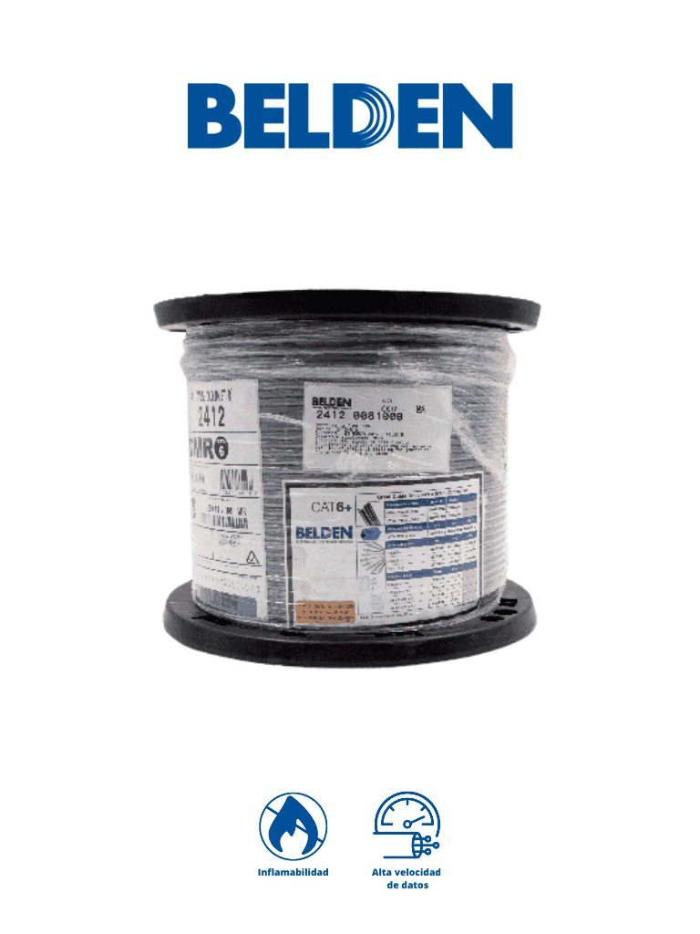 BELDEN 24120081000 - Cable UTP 100% cobre / Categoria 6+ / IBDN / GIGAFLEX 2412 CMR / Color gris / Bobina de 305  Mts - BELDEN - Cable - TVD119013