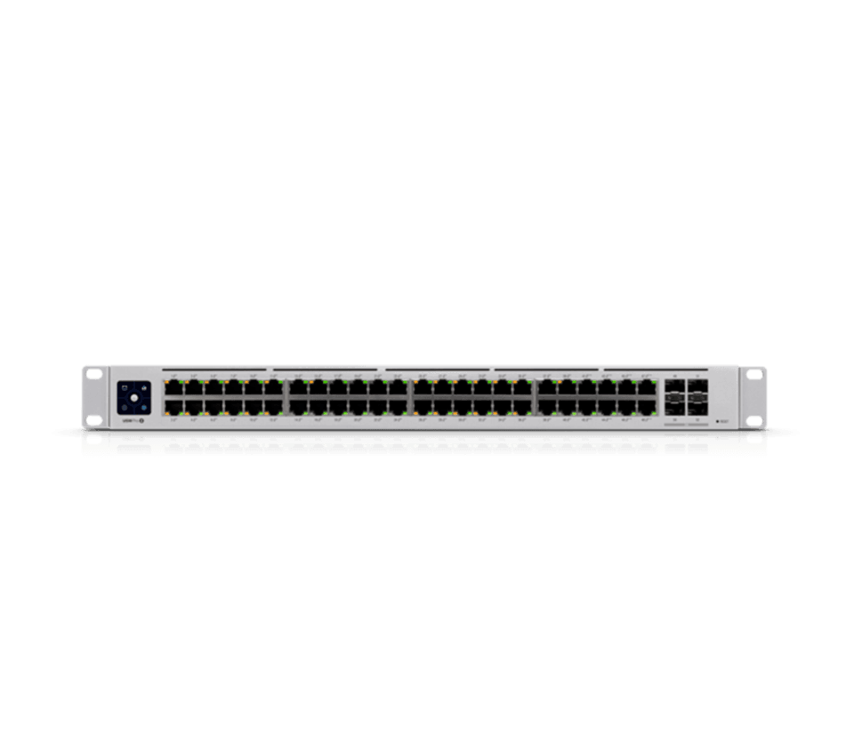 UBIQUITI USW-PRO-48-POE - UniFi Switch Gigabit PoE PRO con 48 puertos PoE Gigabit Ethernet, 4 puertos SFP de 1-10G, 600W de potencia PoE, compatible con PoE at/bt y pantalla informativa - vista 2