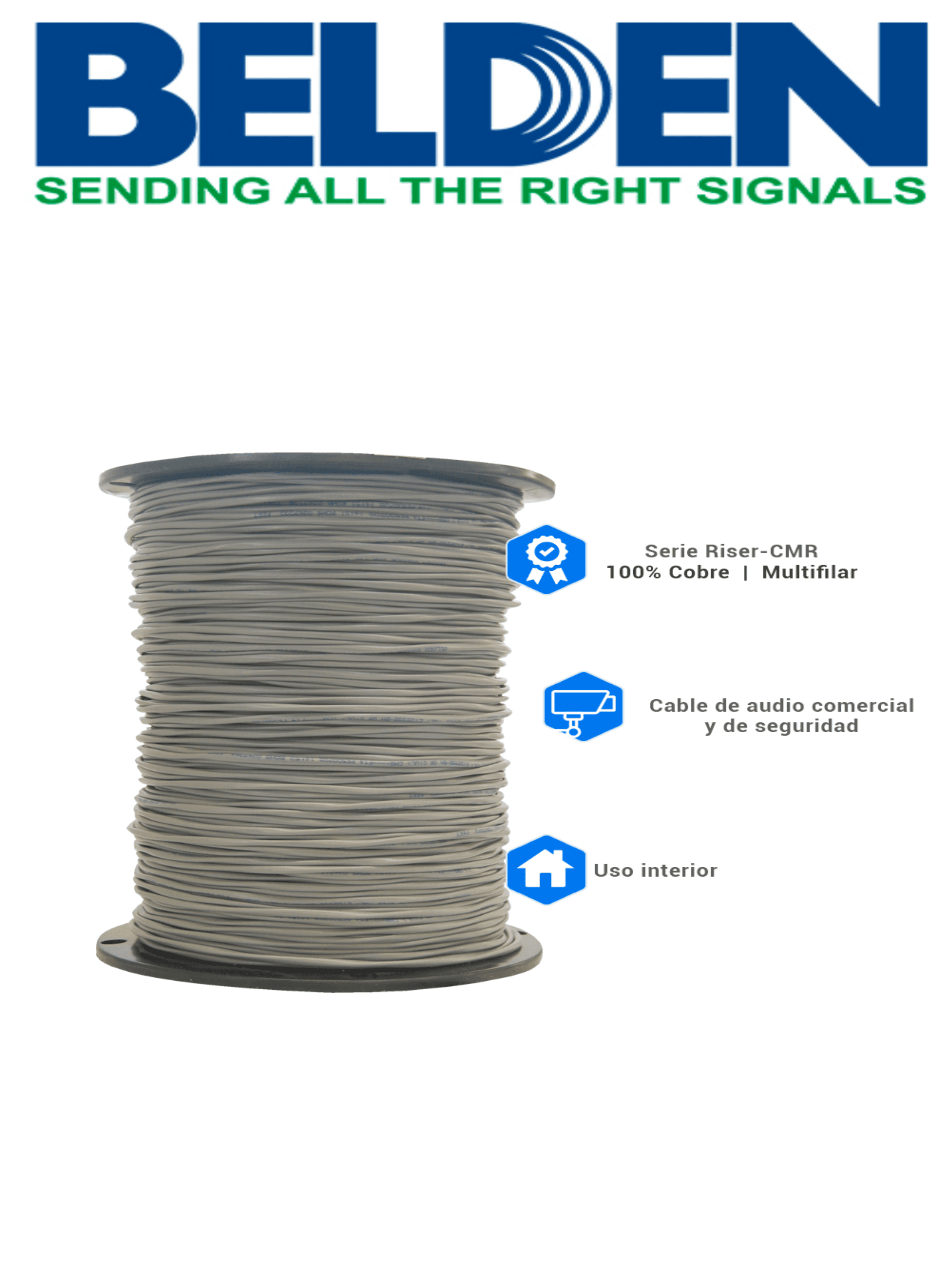 BELDEN 5300UE0081000 - Cable de alarma/ 2 Conductores / Calibre 18 AWG/ 305 Metros / Recomendable para control de acceso / Videoportero / Audio/ COLOR GRIS - BELDEN - Cables para Alarmas - TVD416004