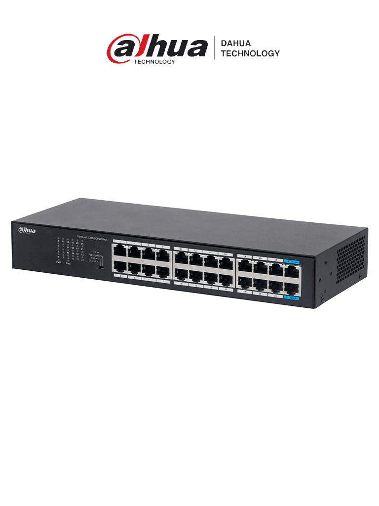 DAHUA DH-S3024-24GT - Switch Gigabit de 24 puertos no administrable, Capa 2, Carcasa metálica, switching de 48G, tasa de reenvío de 35.7 Mbps, memoria buffer de 8.4Mb, y protección avanzada contra descargas.