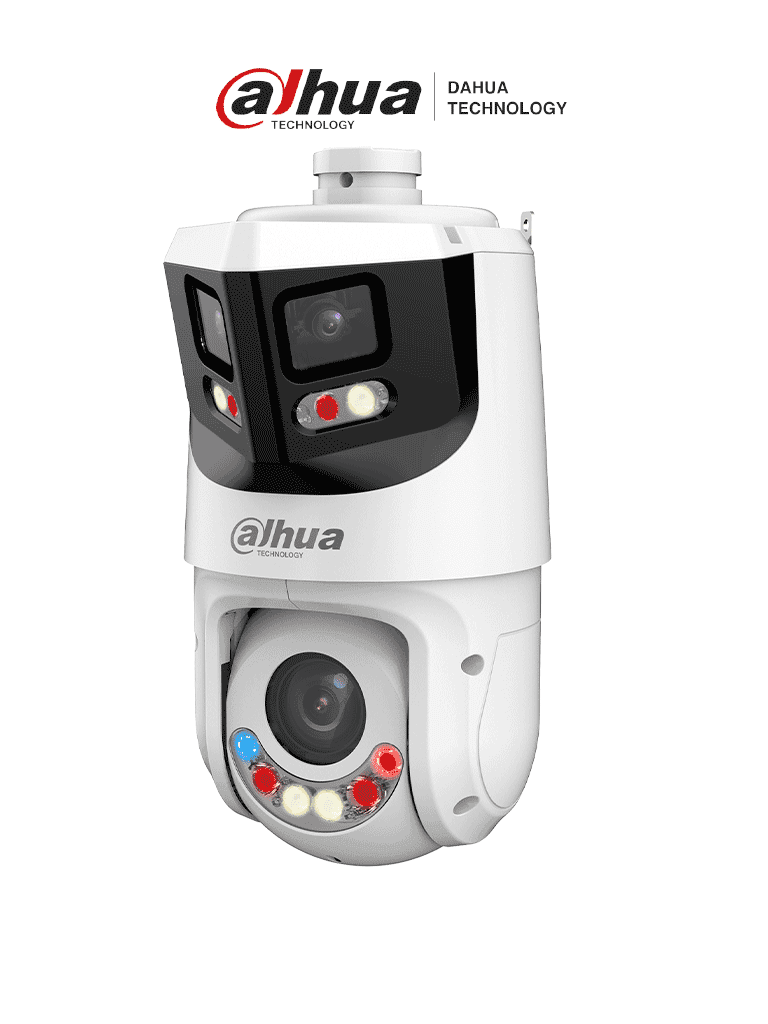 DAHUA SDT4E425-8P-GB-APV1-Cámara IP PTZ 8+4MP,8MP Vista Panorámica+4MP PT, TiOC WizSense, 25X Zoom, IR hasta100m, disuasión activa con Estrobo de Luz Roja y Azul, Altavoz Integrado, protección perimetral, Iluminador dual inteligent, IP66