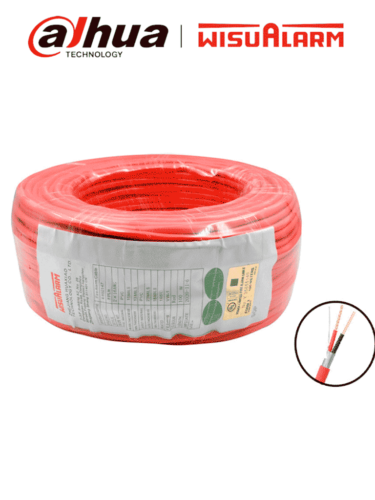 DAHUA WISUALARM 2X18AWG - Bobina de 305 Metros de Cable Blindado para Alarma de Incendio/ 2x18A AWG/ Listado UL/ retardante de flama UL105°C/ 2 Hilos Calibre 18/ Grado Ignífugo VW-1/