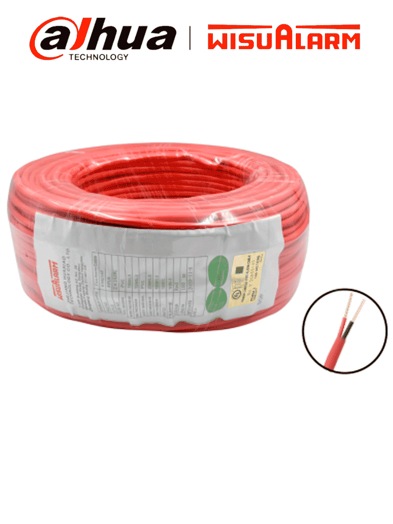 DAHUA WISUALARM 2X14AWG-U - Bobina de 305 metros de cable sin blindaje para alarma de Incendio, Listado por UL, Revestimiento de PVC UL105 °C de alta resistencia al fuego, Fabricado con aislamiento de cloruro de polivinilo UL105 °C altamente ignífugo