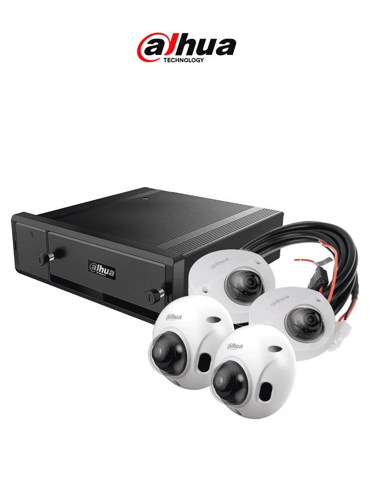 DAHUA AUTOBÚS INTELIGENTE - Paquete de solución móvil IP que incluye: 1 grabador móvil IP de 8 canales, 2 cámaras IP para conteo de personas, 2 cámaras IP domo de 2 MP y el cable extensor de alimentación, Compatible con el software Mobile Center